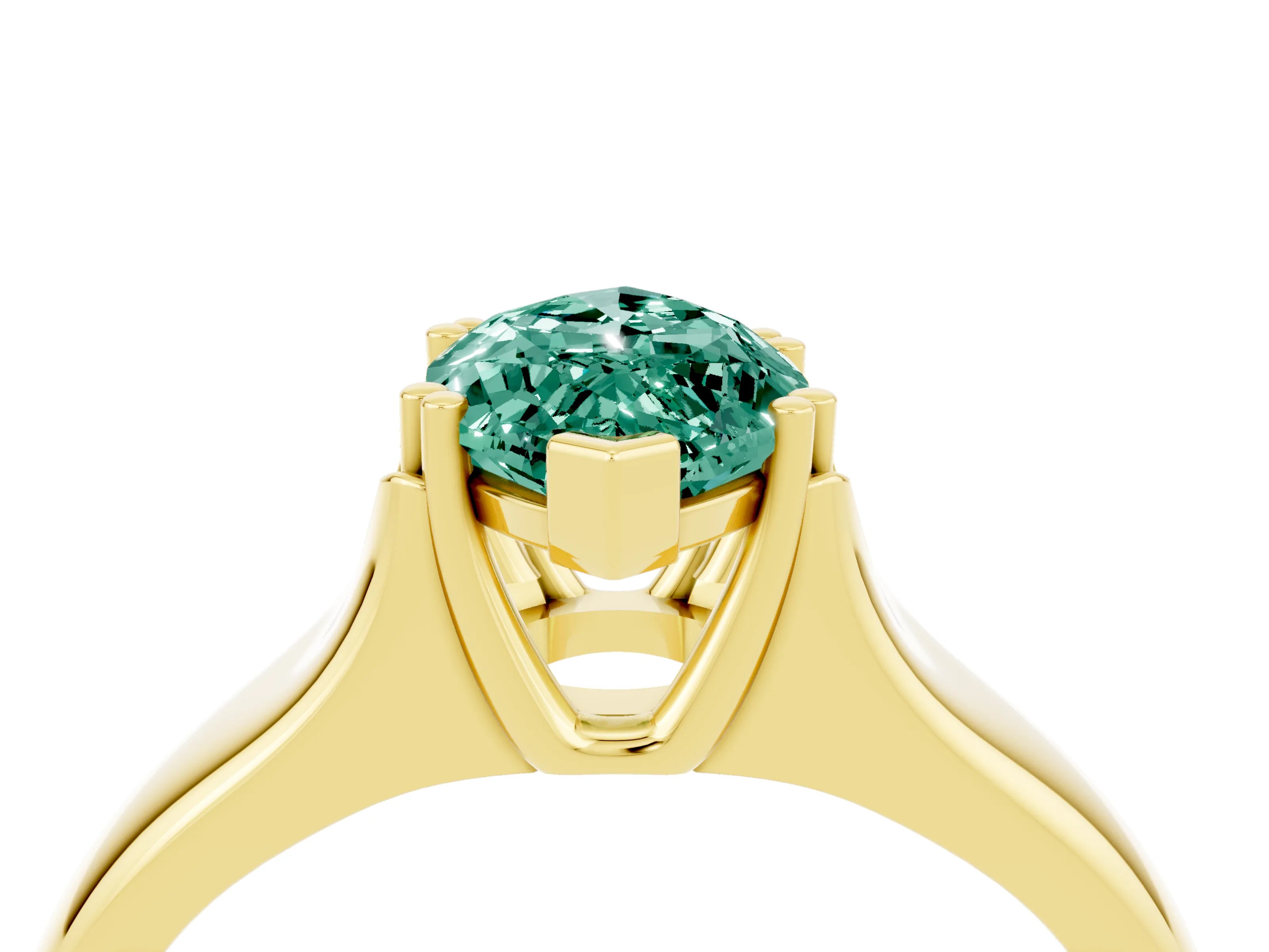 Yellow gold Marquise Cut Green Sapphire Solitaire Ring with Wide Band and Prong Setting_4