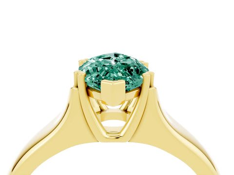 Yellow gold Marquise Cut Green Sapphire Solitaire Ring with Wide Band and Prong Setting_4