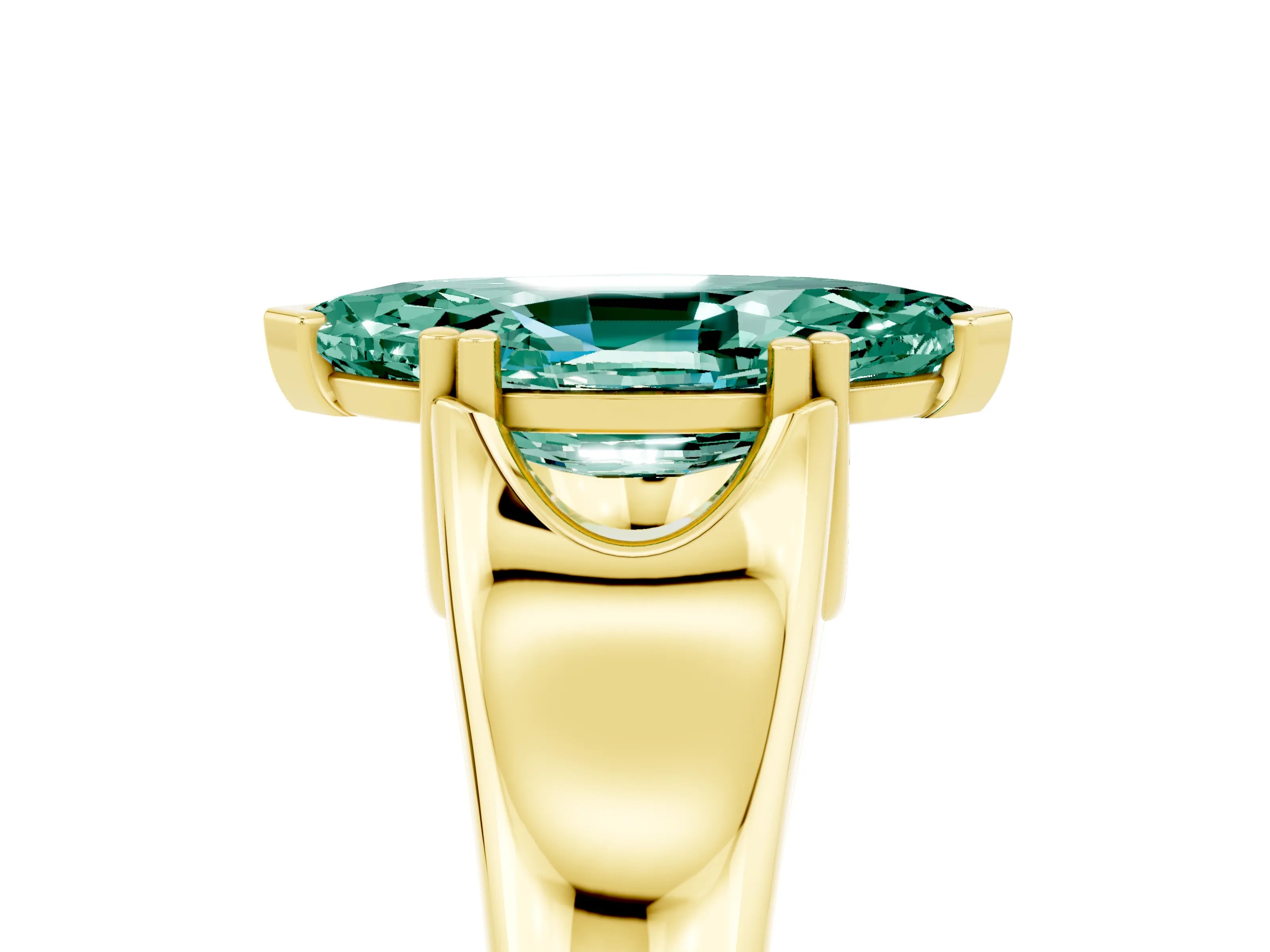 Yellow gold Marquise Cut Green Sapphire Solitaire Ring with Wide Band and Prong Setting_5