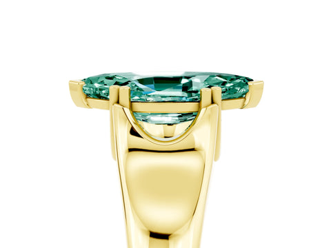 Yellow gold Marquise Cut Green Sapphire Solitaire Ring with Wide Band and Prong Setting_5