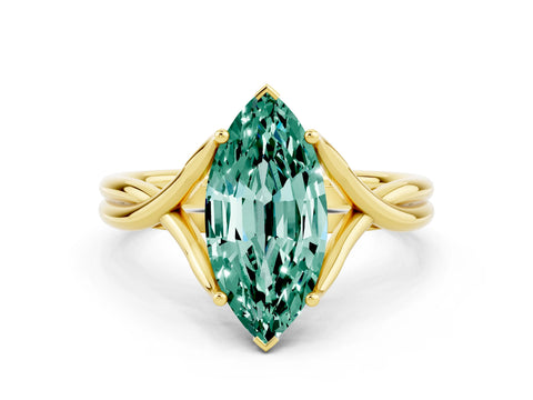 Yellow gold Marquise Cut Green Sapphire Solitaire Twist Band Prong Setting Ring_48