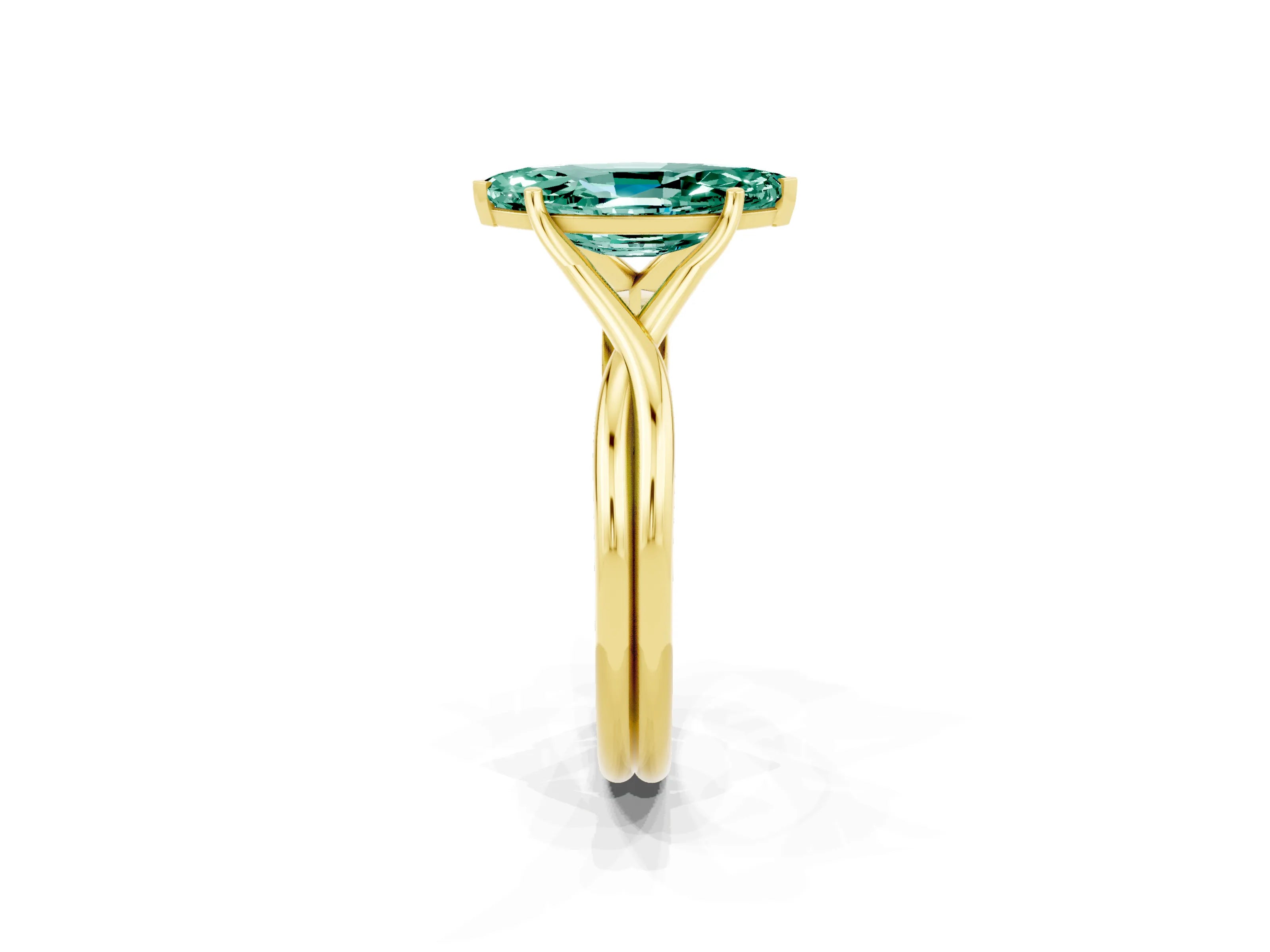 Yellow gold Marquise Cut Green Sapphire Solitaire Twist Band Prong Setting Ring_50