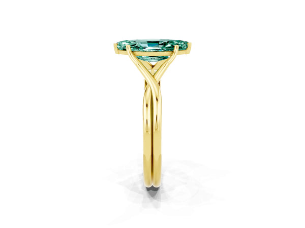 Yellow gold Marquise Cut Green Sapphire Solitaire Twist Band Prong Setting Ring