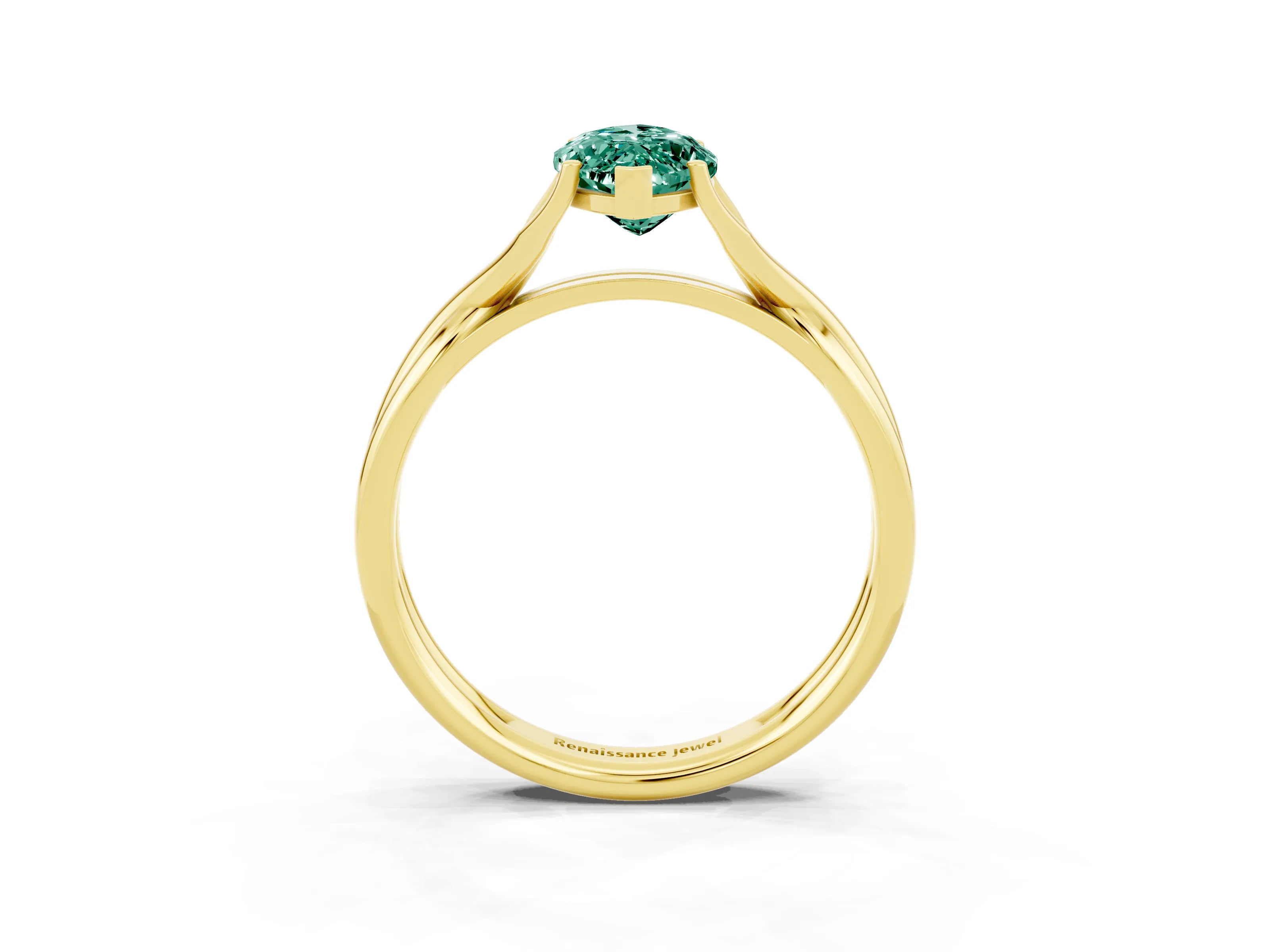 Yellow gold Marquise Cut Green Sapphire Solitaire Twist Band Prong Setting Ring_51