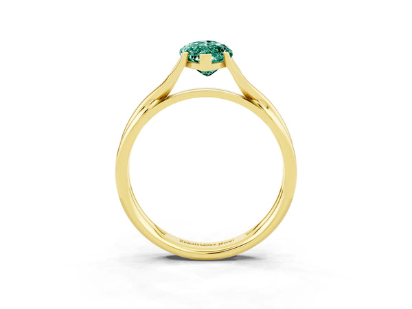 Yellow gold Marquise Cut Green Sapphire Solitaire Twist Band Prong Setting Ring