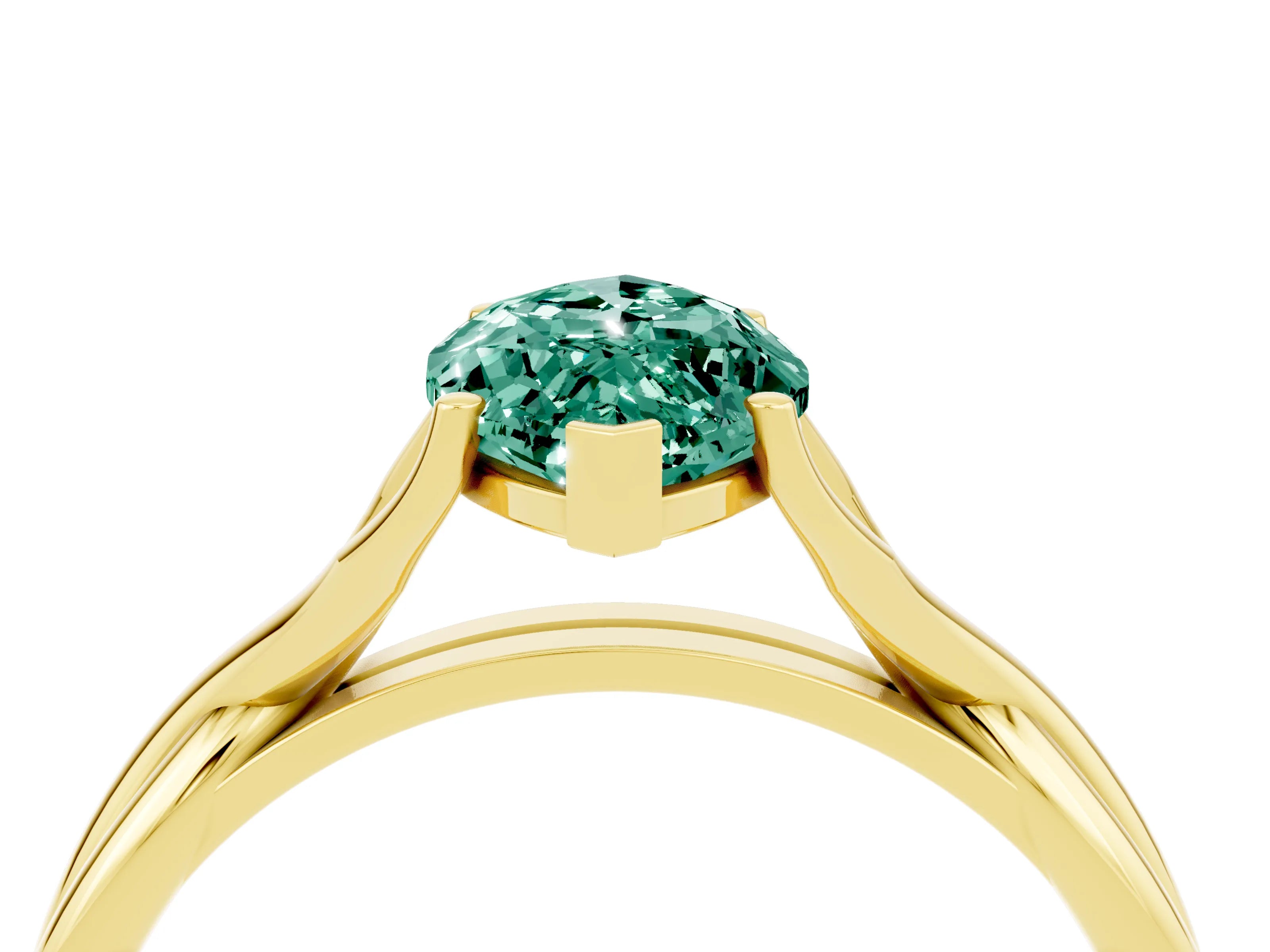 Yellow gold Marquise Cut Green Sapphire Solitaire Twist Band Prong Setting Ring_52