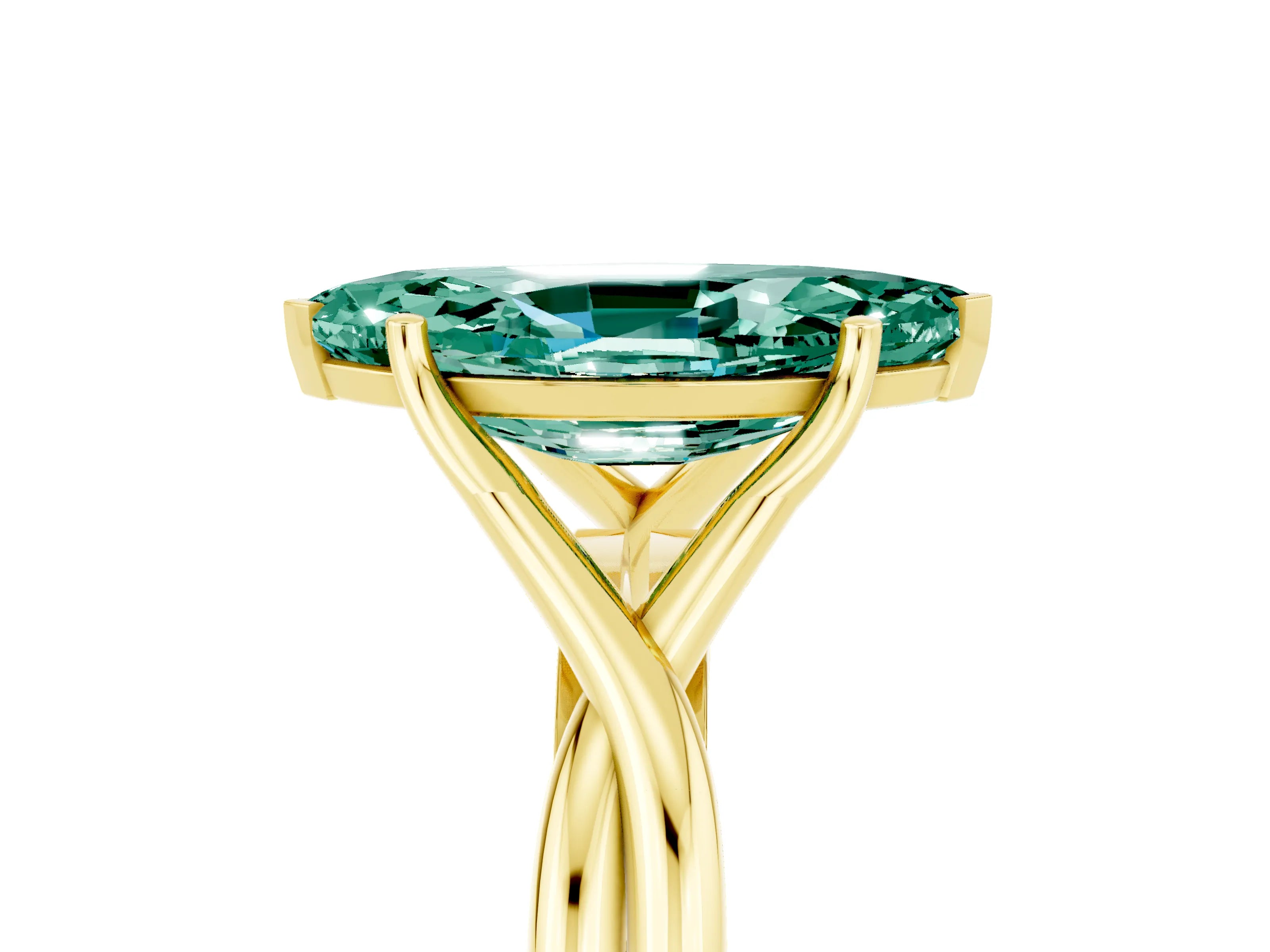 Yellow gold Marquise Cut Green Sapphire Solitaire Twist Band Prong Setting Ring_53