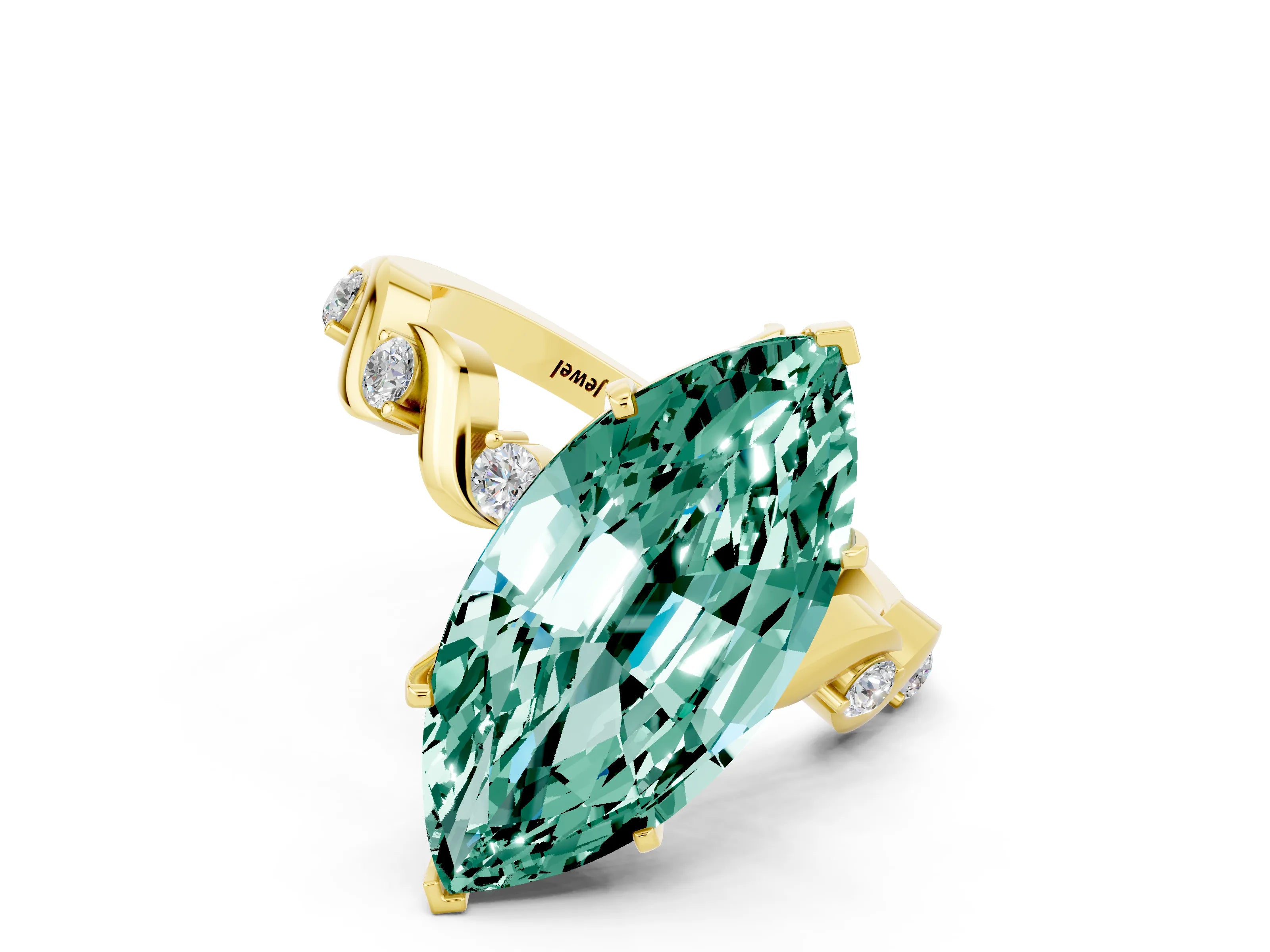 Yellow gold Marquise Cut Green Sapphire Solitaire Twisted Band with Round  Accents and Prong Setting_12
