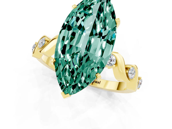 Yellow gold Marquise Cut Green Sapphire Solitaire Twisted Band with Round  Accents and Prong Setting