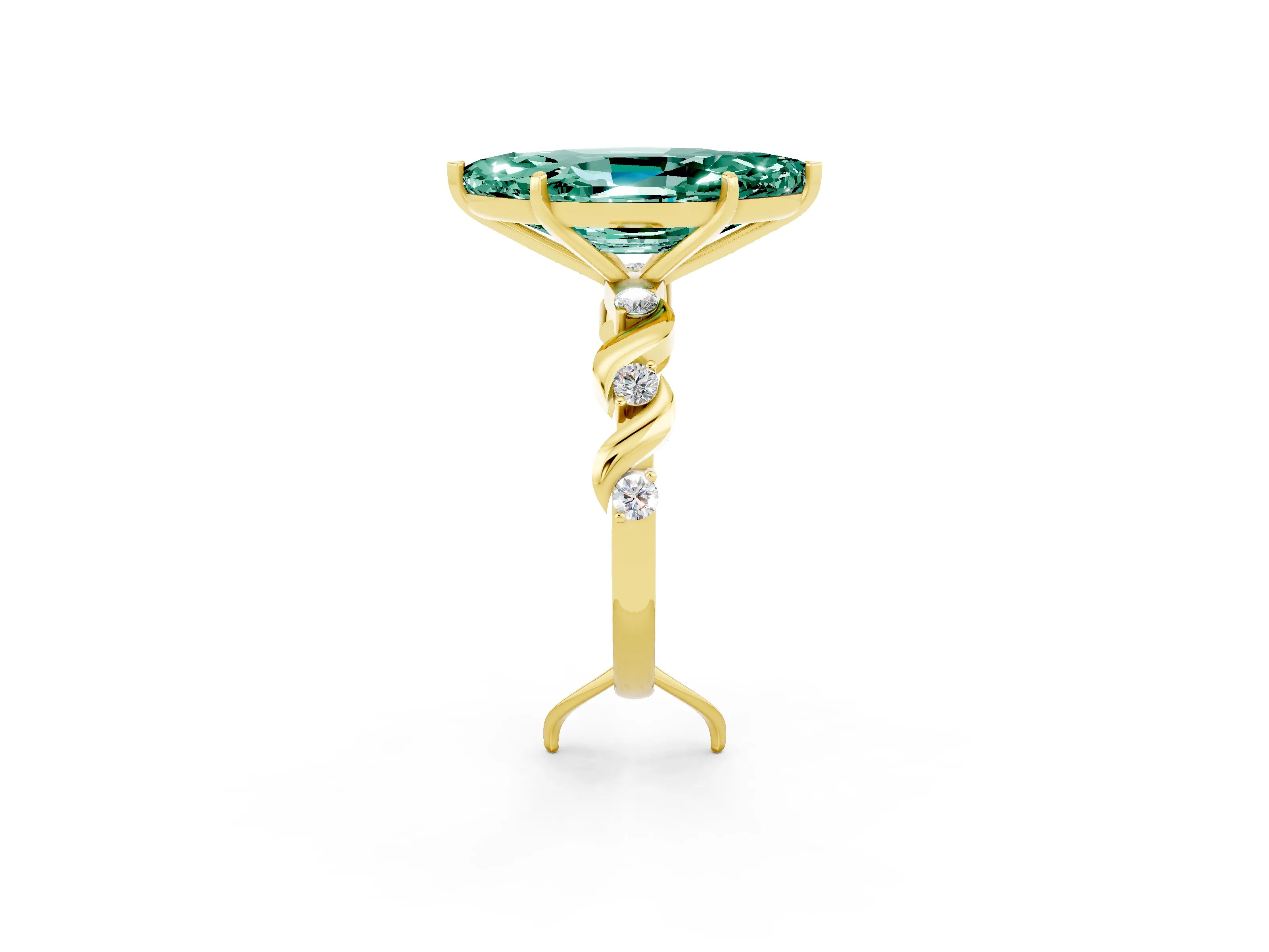 Yellow gold Marquise Cut Green Sapphire Solitaire Twisted Band with Round  Accents and Prong Setting_14