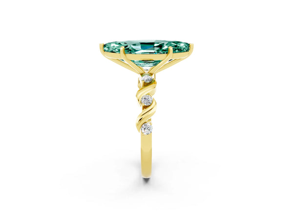 Yellow gold Marquise Cut Green Sapphire Solitaire Twisted Band with Round  Accents and Prong Setting