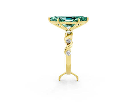 Yellow gold Marquise Cut Green Sapphire Solitaire Twisted Band with Round  Accents and Prong Setting_14