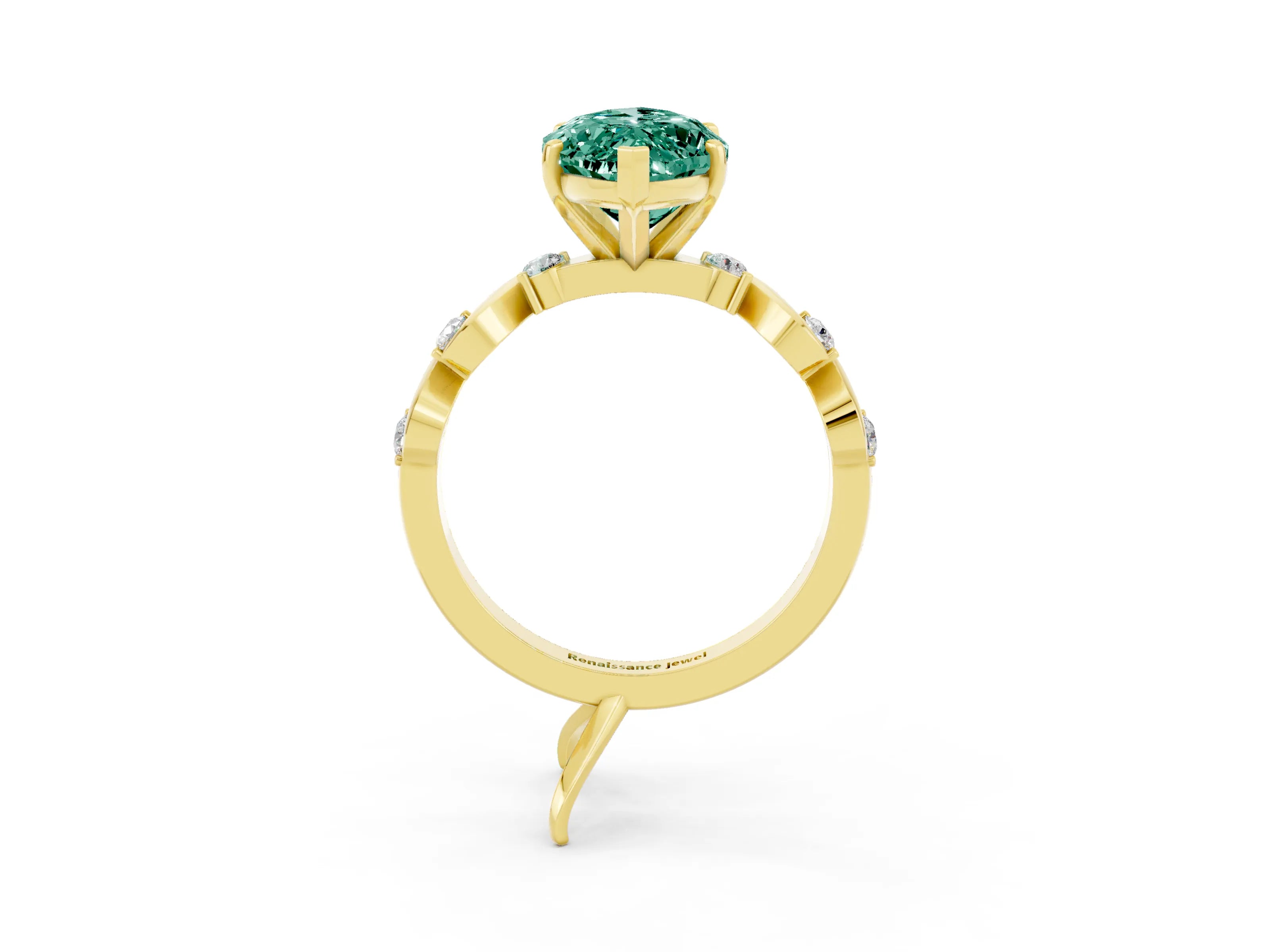 Yellow gold Marquise Cut Green Sapphire Solitaire Twisted Band with Round  Accents and Prong Setting_15