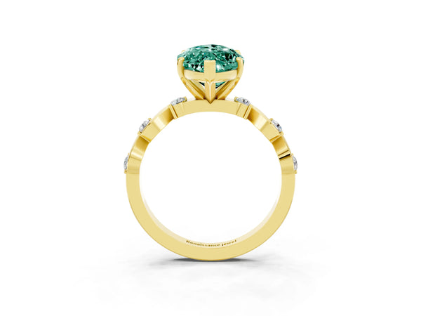 Yellow gold Marquise Cut Green Sapphire Solitaire Twisted Band with Round  Accents and Prong Setting
