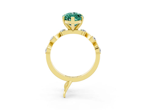 Yellow gold Marquise Cut Green Sapphire Solitaire Twisted Band with Round  Accents and Prong Setting_15