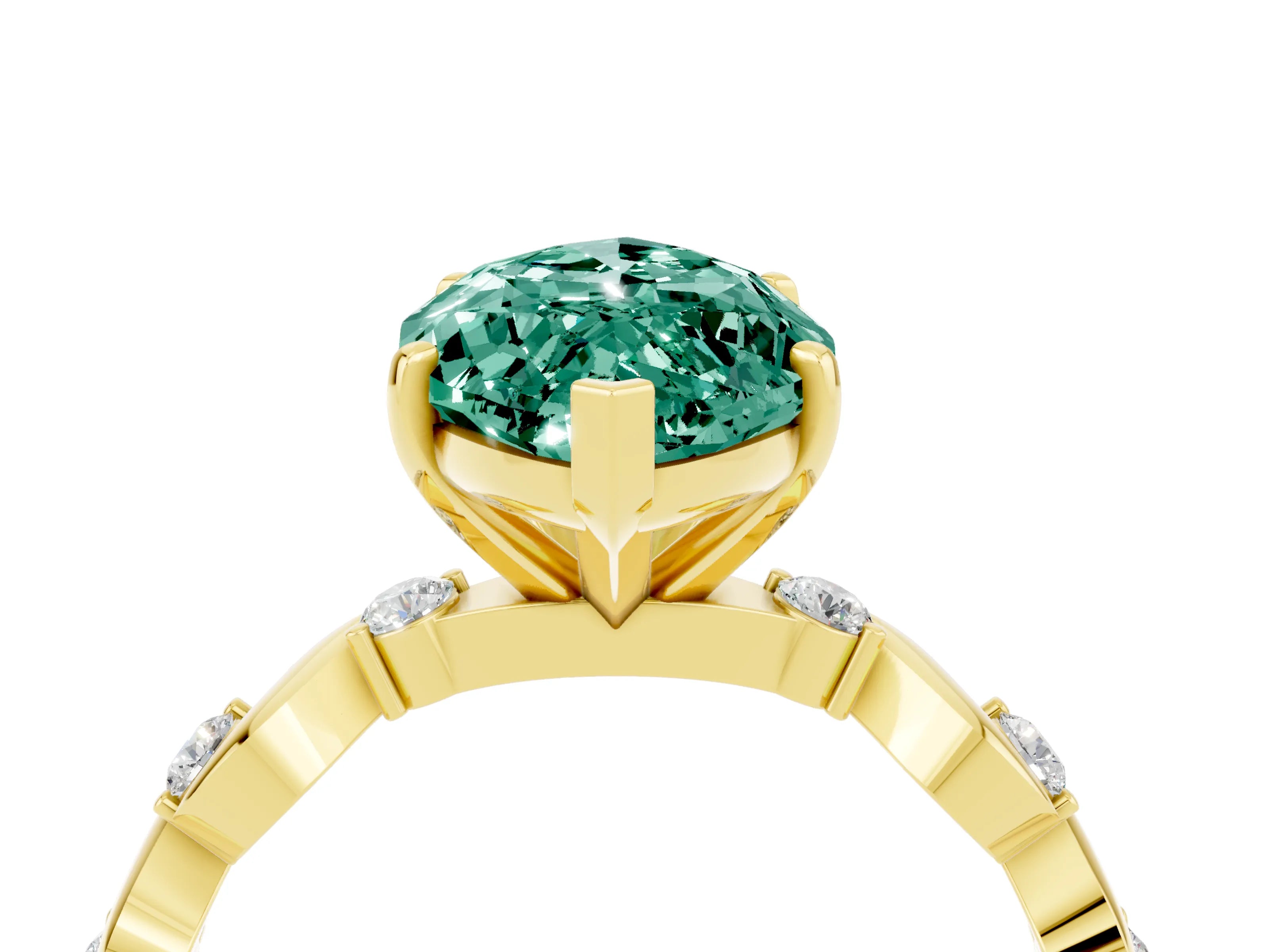 Yellow gold Marquise Cut Green Sapphire Solitaire Twisted Band with Round  Accents and Prong Setting_16