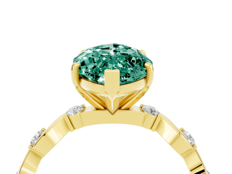 Yellow gold Marquise Cut Green Sapphire Solitaire Twisted Band with Round  Accents and Prong Setting_16