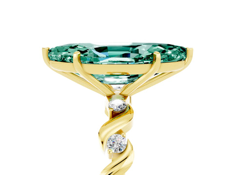 Yellow gold Marquise Cut Green Sapphire Solitaire Twisted Band with Round  Accents and Prong Setting_17