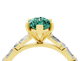 Yellow gold Marquise Cut Green Sapphire Solitaire with Side Baguettes and Channel Set Band_4