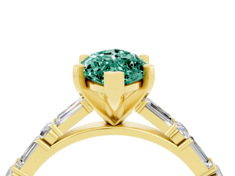 Yellow gold Marquise Cut Green Sapphire Solitaire with Side Baguettes and Channel Set Band_4