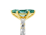 Yellow gold Marquise Cut Green Sapphire Solitaire with Side Baguettes and Channel Set Band_5