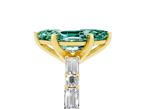 Yellow gold Marquise Cut Green Sapphire Solitaire with Side Baguettes and Channel Set Band_5