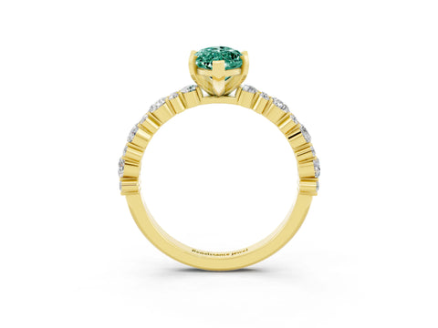 Yellow gold Marquise Cut Green Sapphire Solitaire with Side Stones, Pave Band, Four-Prong Setting_39