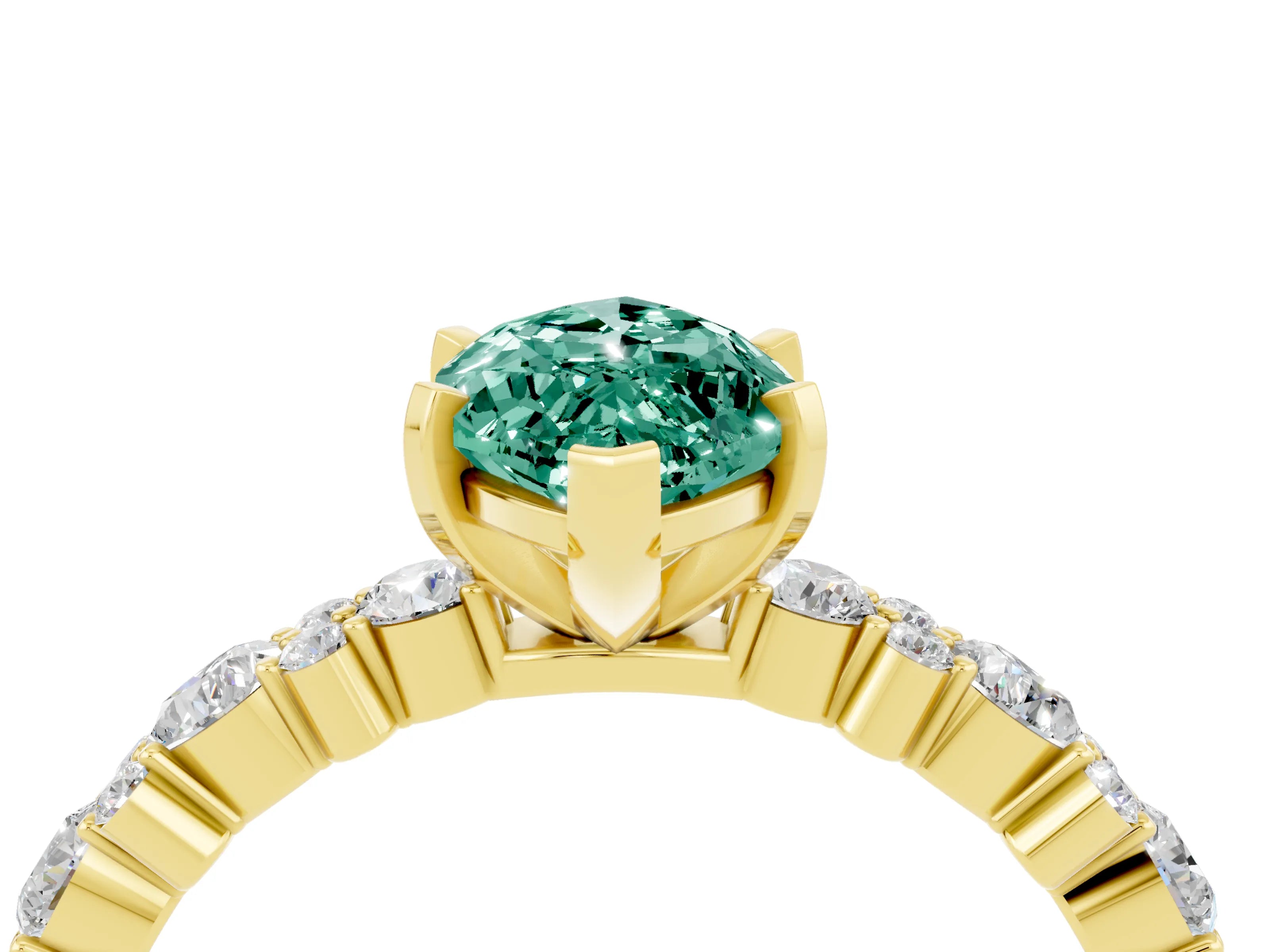Yellow gold Marquise Cut Green Sapphire Solitaire with Side Stones, Pave Band, Four-Prong Setting_40