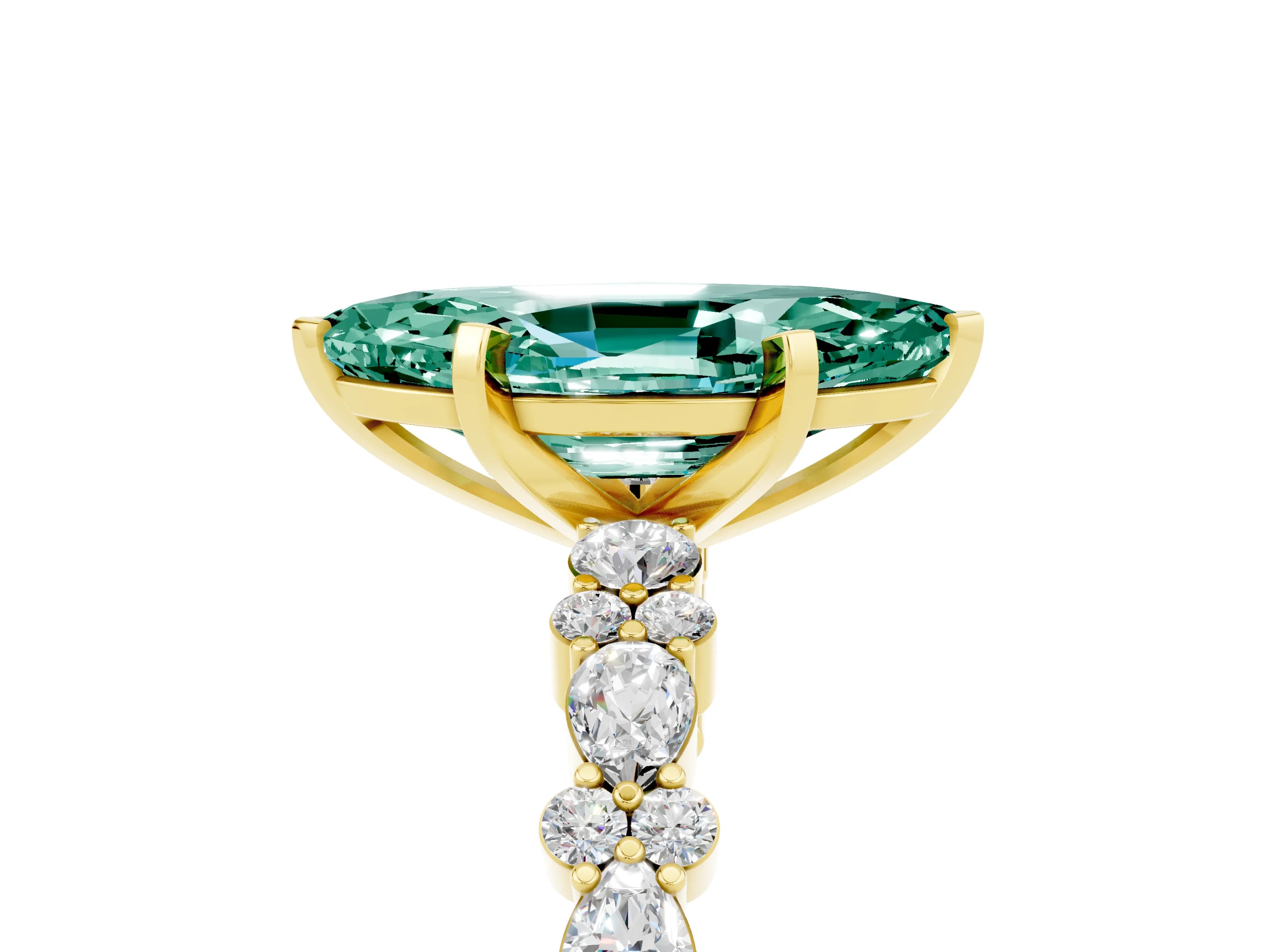 Yellow gold Marquise Cut Green Sapphire Solitaire with Side Stones, Pave Band, Four-Prong Setting_41