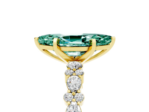 Yellow gold Marquise Cut Green Sapphire Solitaire with Side Stones, Pave Band, Four-Prong Setting_41