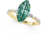 Yellow gold Marquise Cut Green Sapphire Solitaire with Side Stones on a Pavé Band and Four-Prong Setting_1