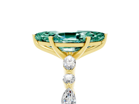 Yellow gold Marquise Cut Green Sapphire Solitaire with Side Stones on a Pavé Band and Four-Prong Setting_5