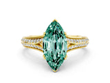 Yellow gold Marquise Cut Green Sapphire Split Shank Engagement Ring with Pavé Band