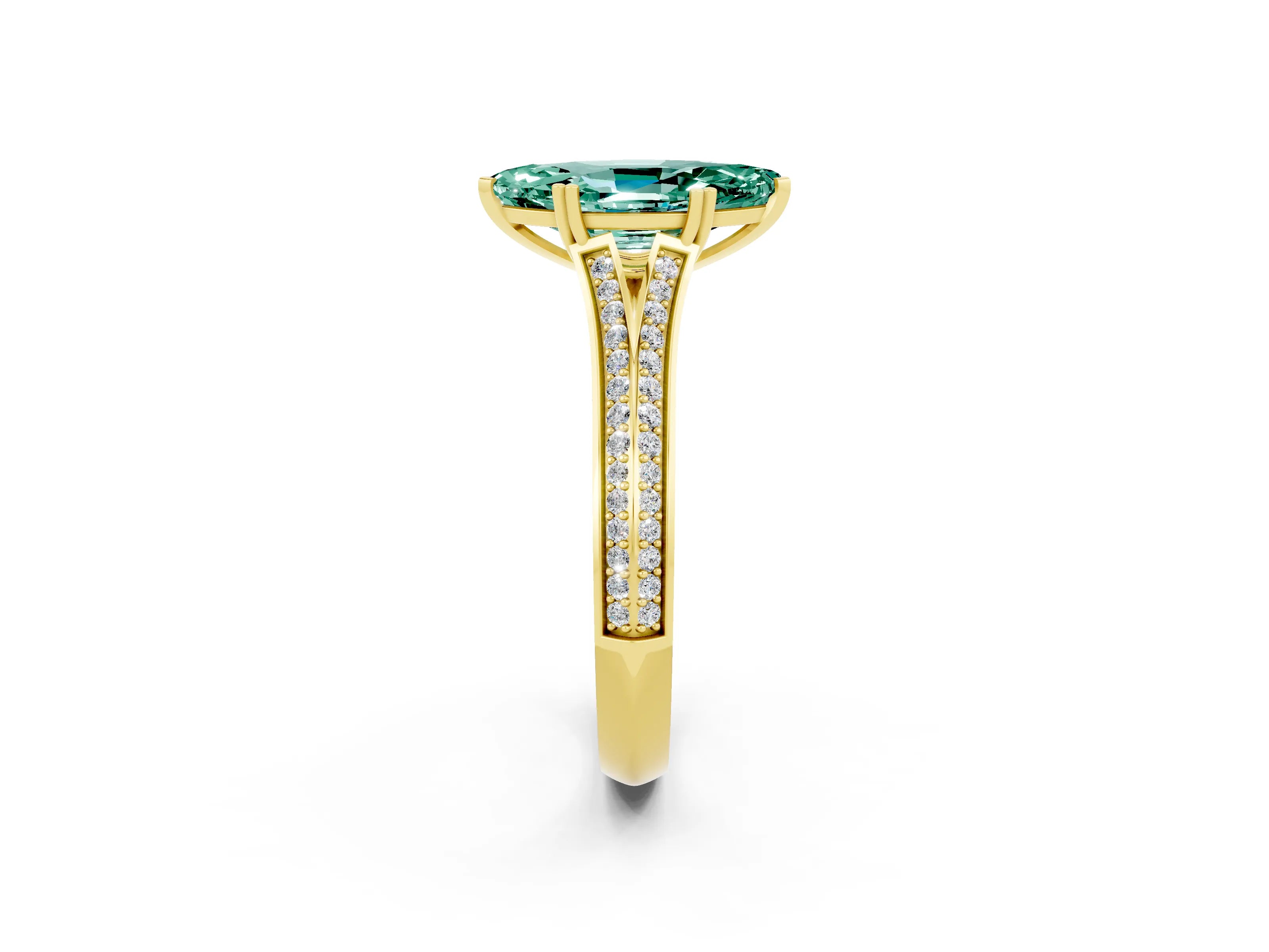 Yellow gold Marquise Cut Green Sapphire Split Shank Engagement Ring with Pavé Band_2