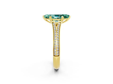 Yellow gold Marquise Cut Green Sapphire Split Shank Engagement Ring with Pavé Band_2