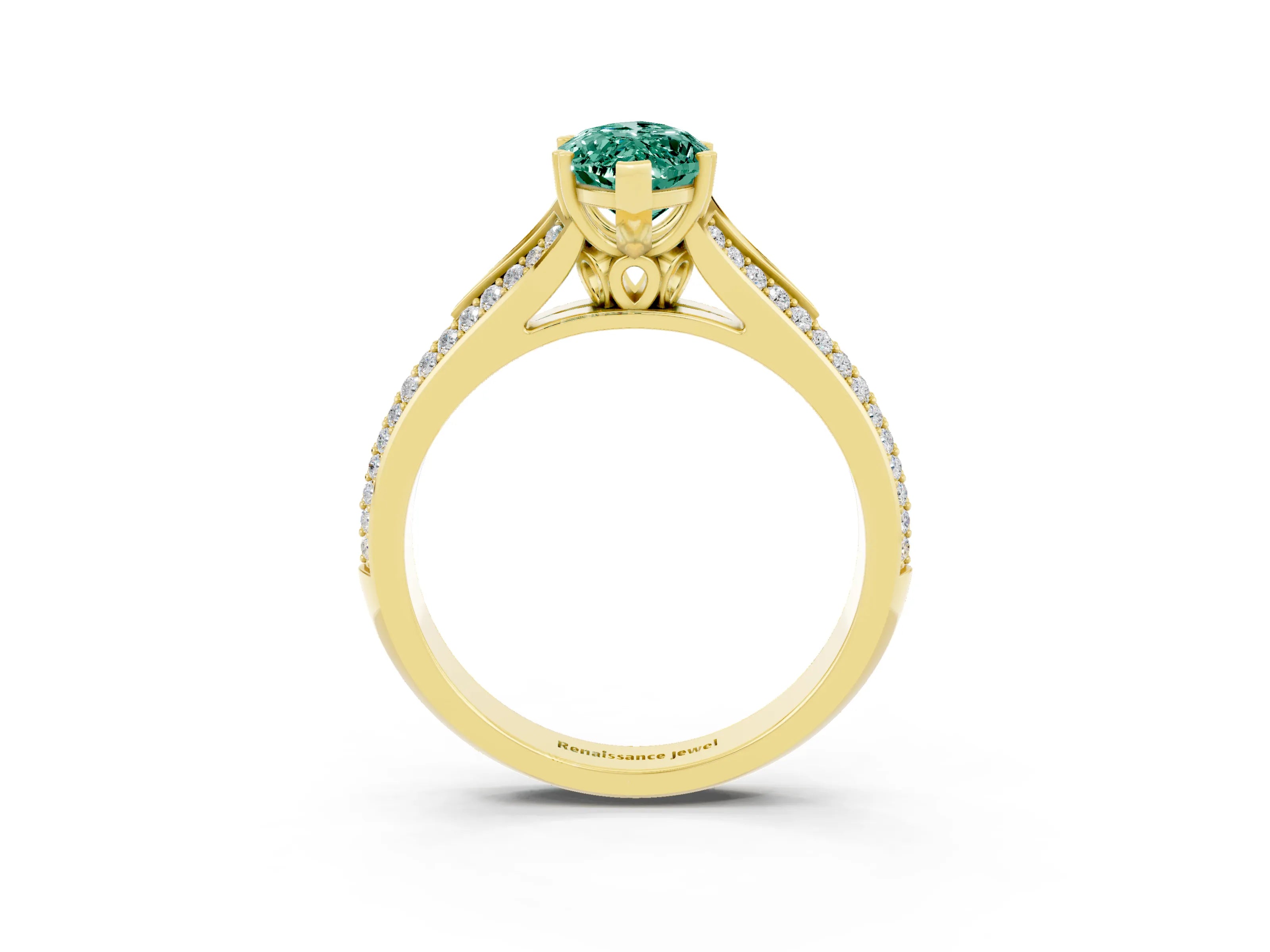 Yellow gold Marquise Cut Green Sapphire Split Shank Engagement Ring with Pavé Band_3