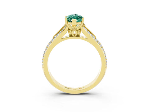 Yellow gold Marquise Cut Green Sapphire Split Shank Engagement Ring with Pavé Band_3