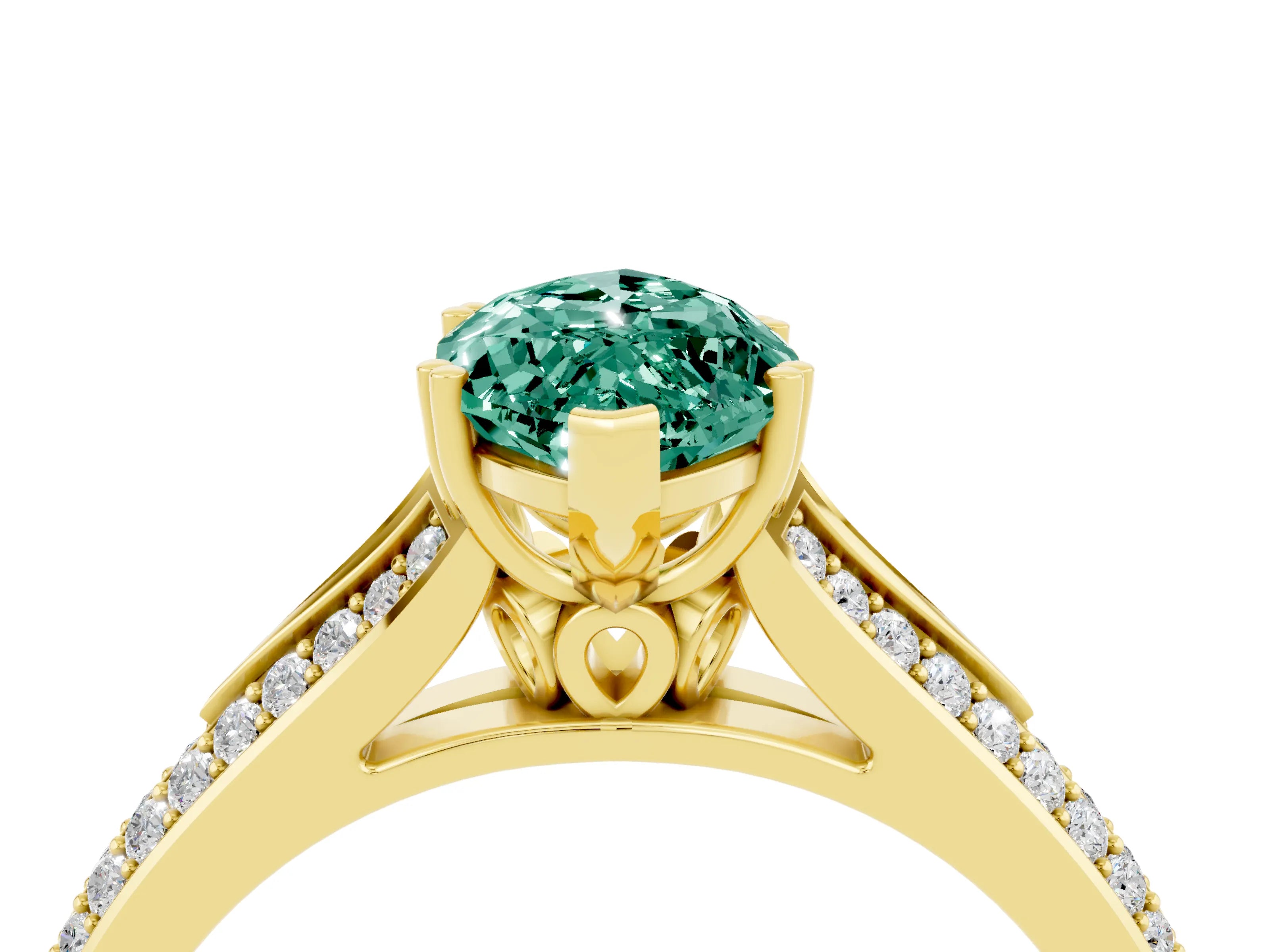 Yellow gold Marquise Cut Green Sapphire Split Shank Engagement Ring with Pavé Band_4