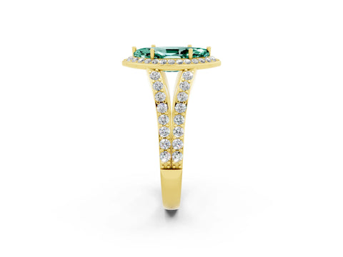 Yellow gold Marquise Cut Green Sapphire Split Shank Halo Ring with Four-Prong Setting_14