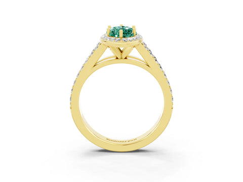 Yellow gold Marquise Cut Green Sapphire Split Shank Halo Ring with Four-Prong Setting_15