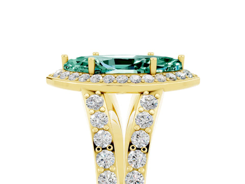 Yellow gold Marquise Cut Green Sapphire Split Shank Halo Ring with Four-Prong Setting_17