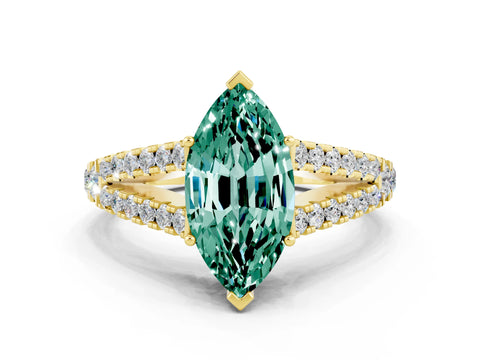 Yellow gold Marquise Cut Green Sapphire Split Shank Pavé Engagement Ring with Four-Prong Setting_12