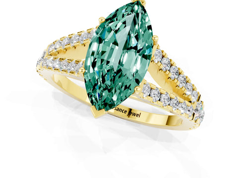 Yellow gold Marquise Cut Green Sapphire Split Shank Pavé Engagement Ring with Four-Prong Setting_13