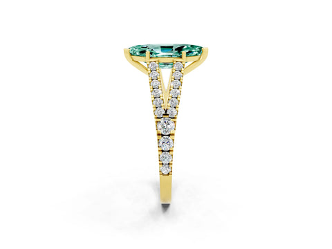 Yellow gold Marquise Cut Green Sapphire Split Shank Pavé Engagement Ring with Four-Prong Setting_14