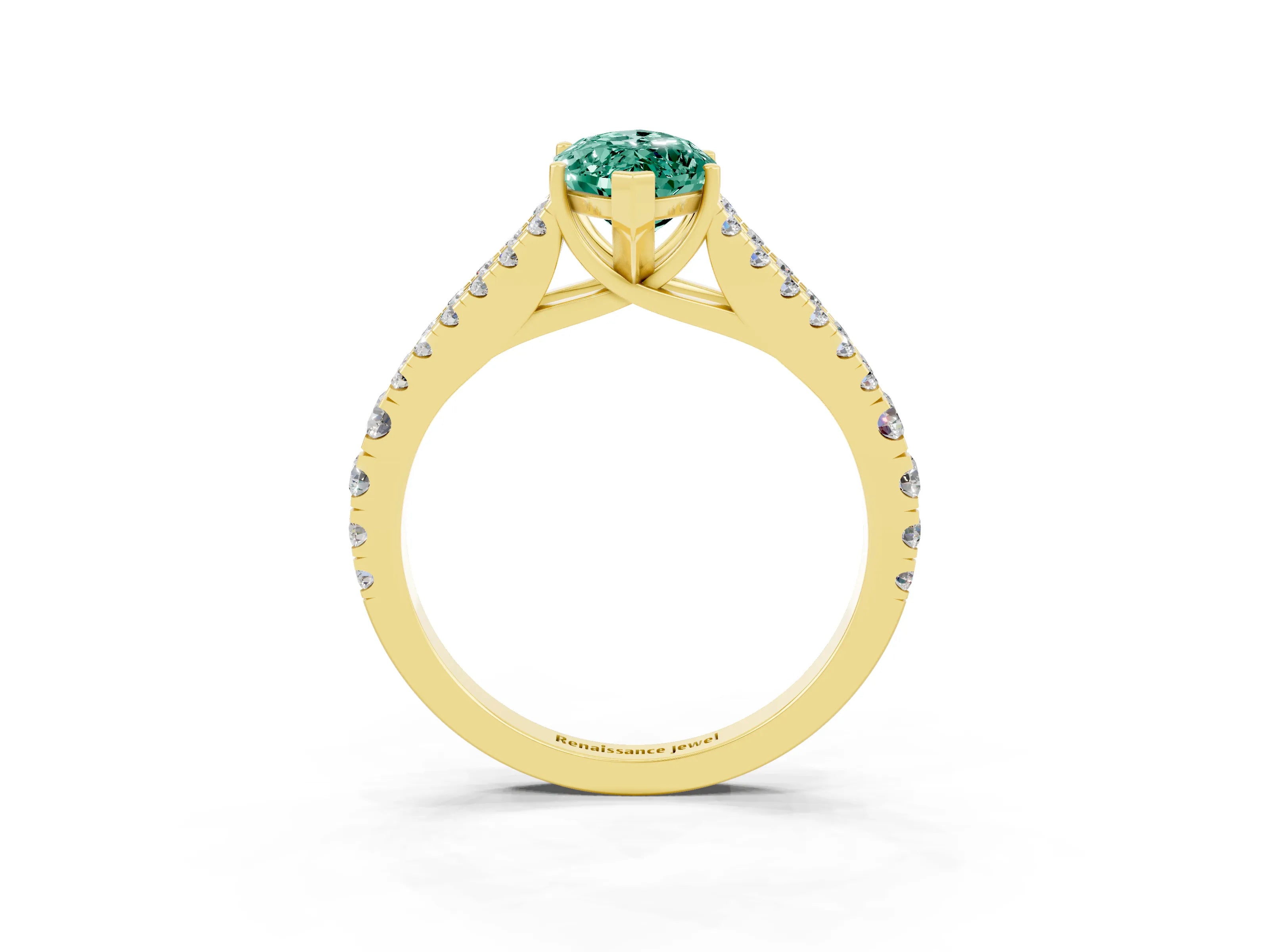 Yellow gold Marquise Cut Green Sapphire Split Shank Pavé Engagement Ring with Four-Prong Setting_15