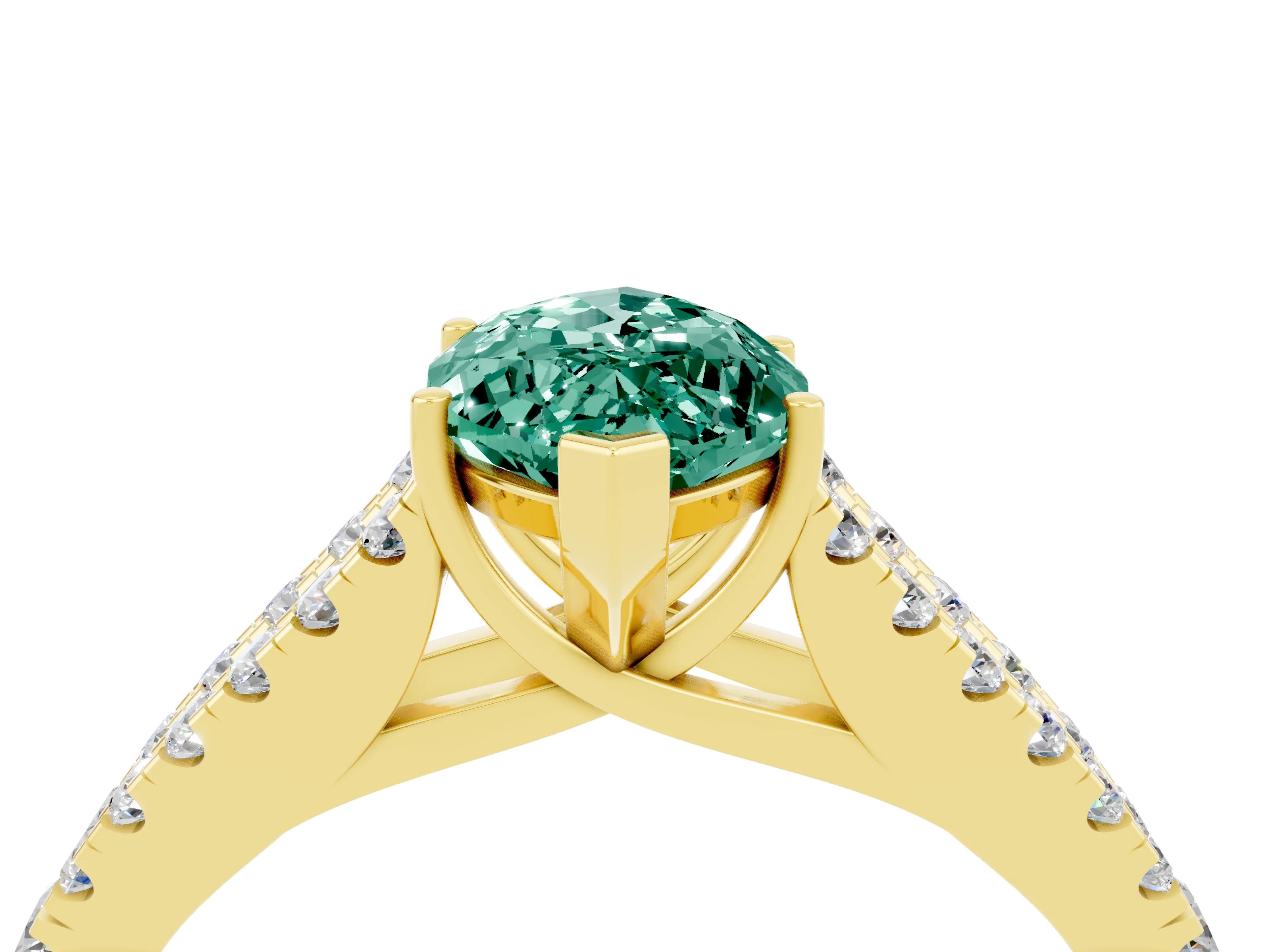 Yellow gold Marquise Cut Green Sapphire Split Shank Pavé Engagement Ring with Four-Prong Setting_16