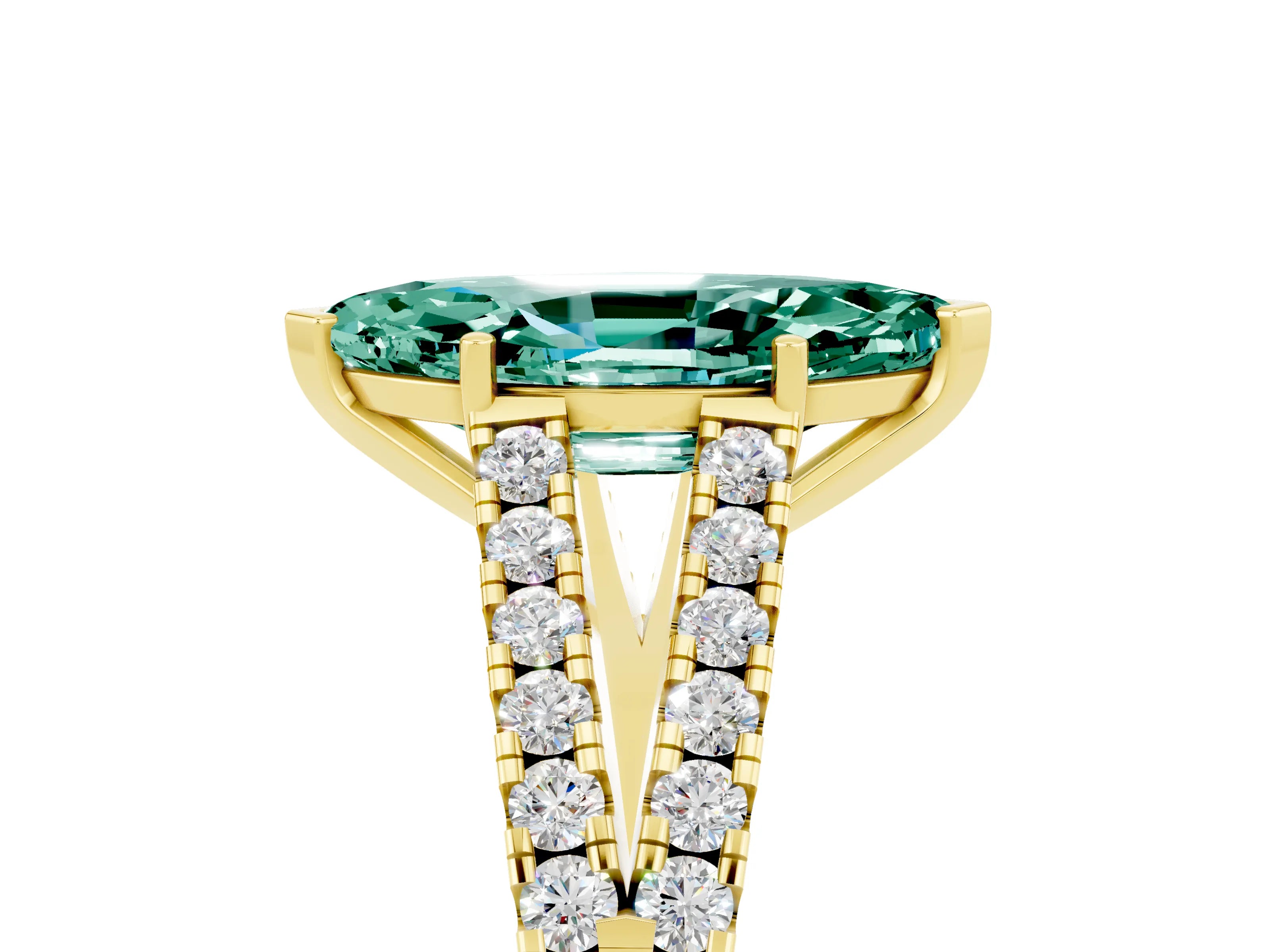 Yellow gold Marquise Cut Green Sapphire Split Shank Pavé Engagement Ring with Four-Prong Setting_17