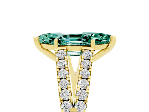Yellow gold Marquise Cut Green Sapphire Split Shank Pavé Engagement Ring with Four-Prong Setting_17