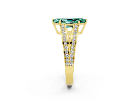 Yellow gold Marquise Cut Green Sapphire Split Shank Ring with Pavé Band and Four-Prong Setting_2