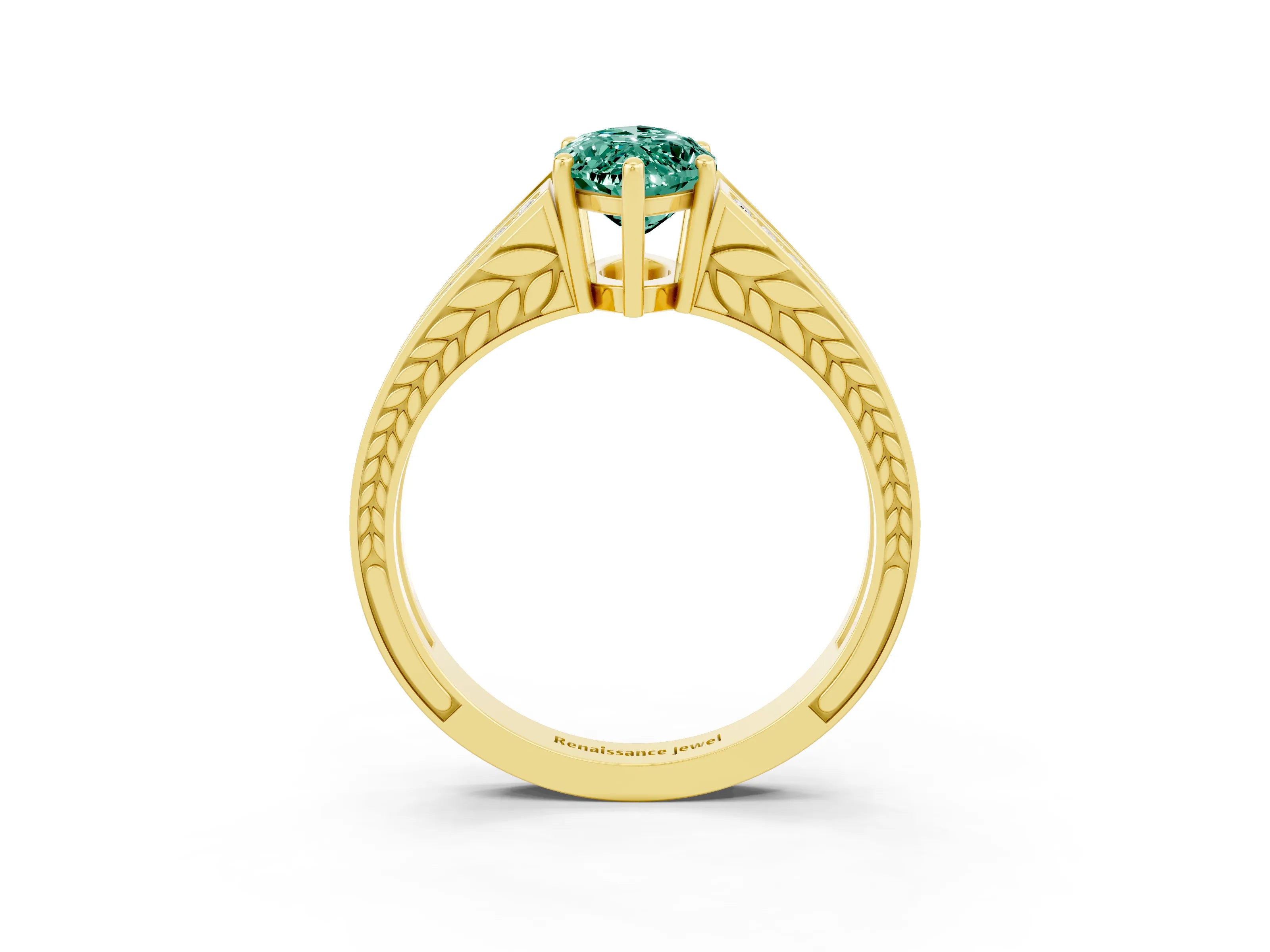 Yellow gold Marquise Cut Green Sapphire Split Shank Ring with Pavé Band and Four-Prong Setting_3